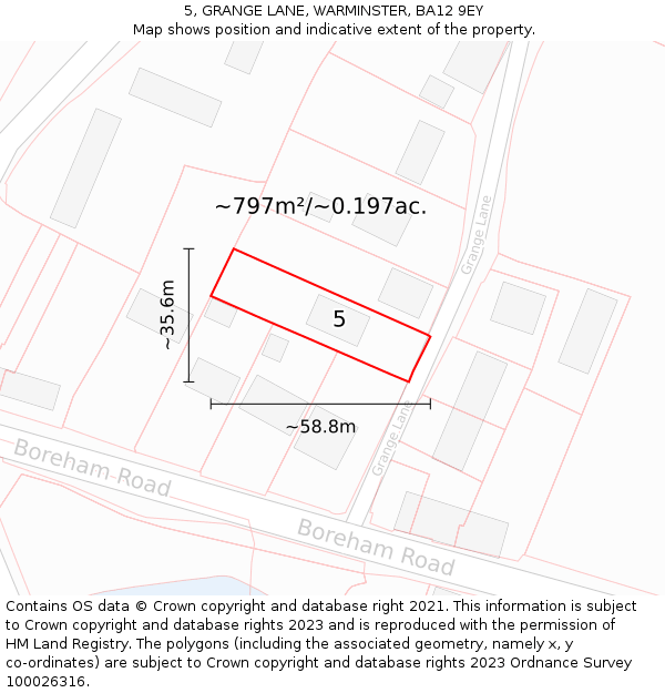 5, GRANGE LANE, WARMINSTER, BA12 9EY: Plot and title map