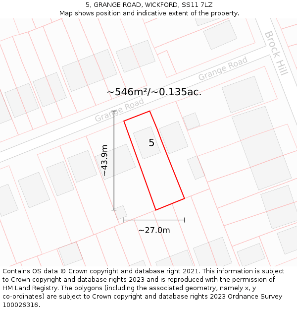 5, GRANGE ROAD, WICKFORD, SS11 7LZ: Plot and title map