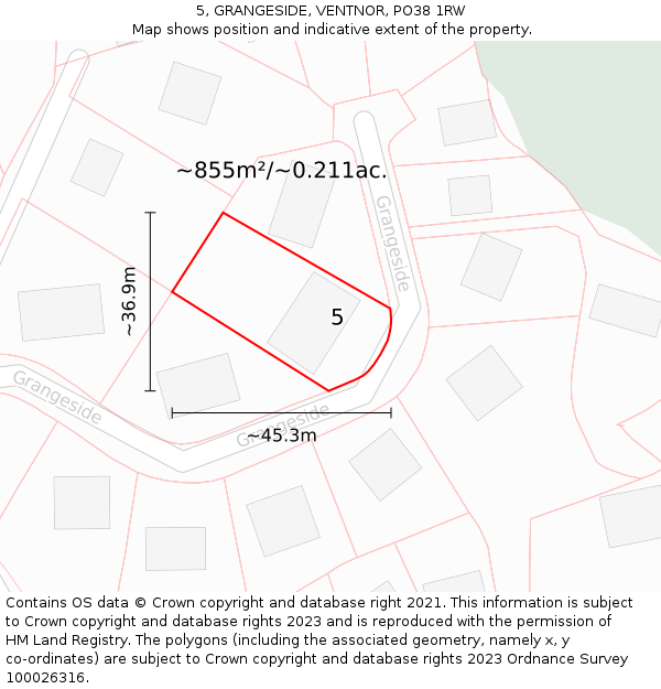 5, GRANGESIDE, VENTNOR, PO38 1RW: Plot and title map