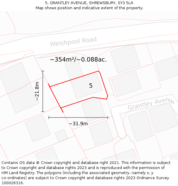 5, GRANTLEY AVENUE, SHREWSBURY, SY3 5LA: Plot and title map