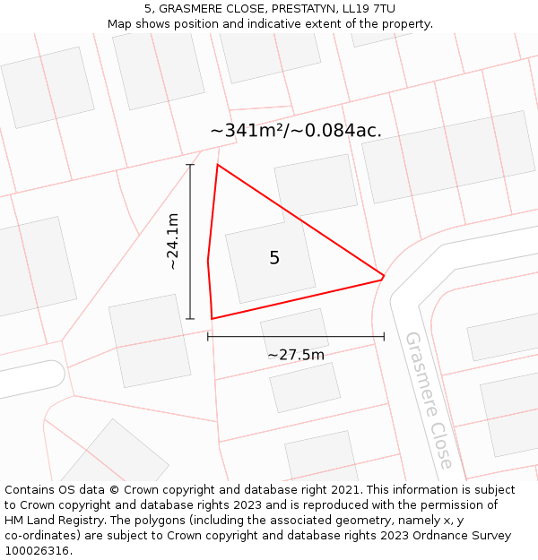 5, GRASMERE CLOSE, PRESTATYN, LL19 7TU: Plot and title map