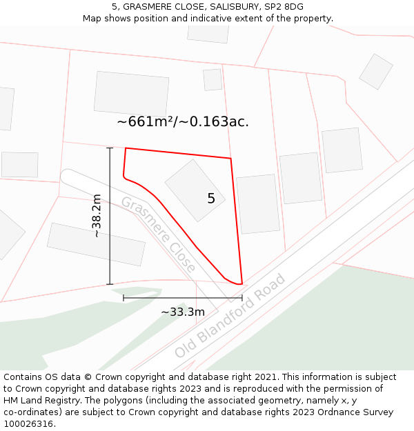 5, GRASMERE CLOSE, SALISBURY, SP2 8DG: Plot and title map