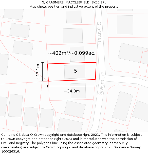 5, GRASMERE, MACCLESFIELD, SK11 8PL: Plot and title map