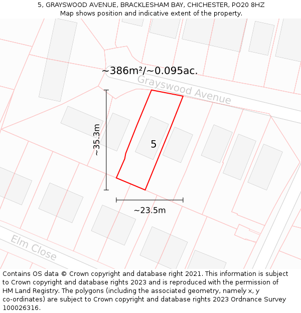 5, GRAYSWOOD AVENUE, BRACKLESHAM BAY, CHICHESTER, PO20 8HZ: Plot and title map