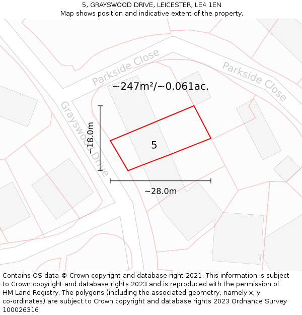 5, GRAYSWOOD DRIVE, LEICESTER, LE4 1EN: Plot and title map
