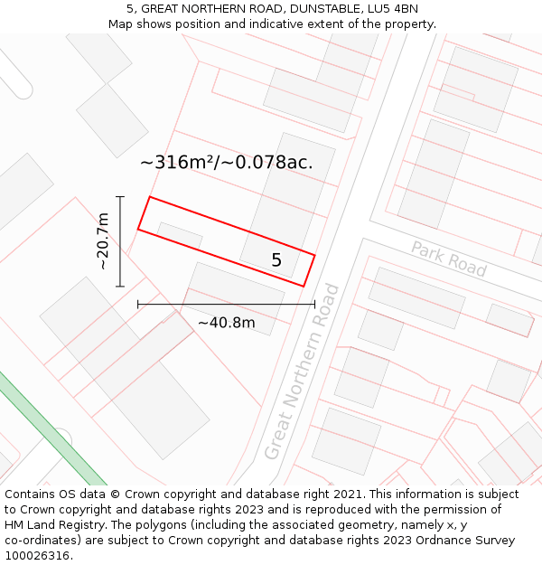 5, GREAT NORTHERN ROAD, DUNSTABLE, LU5 4BN: Plot and title map