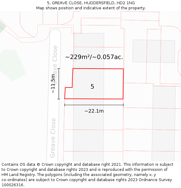 5, GREAVE CLOSE, HUDDERSFIELD, HD2 1NG: Plot and title map