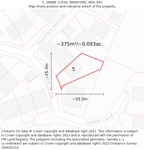 5, GREBE CLOSE, BRADFORD, BD6 3XN: Plot and title map