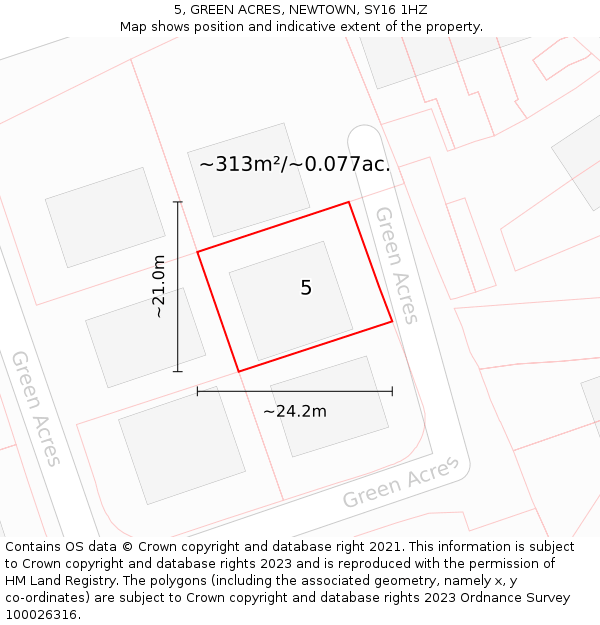 5, GREEN ACRES, NEWTOWN, SY16 1HZ: Plot and title map