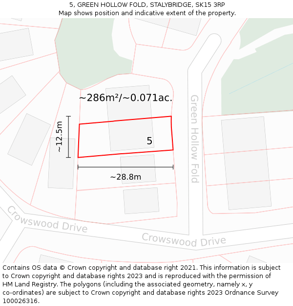 5, GREEN HOLLOW FOLD, STALYBRIDGE, SK15 3RP: Plot and title map