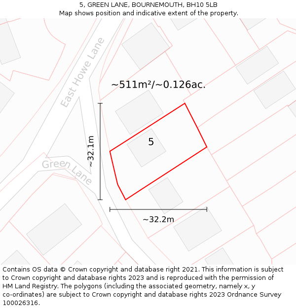 5, GREEN LANE, BOURNEMOUTH, BH10 5LB: Plot and title map