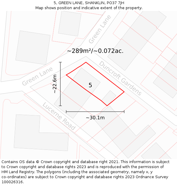 5, GREEN LANE, SHANKLIN, PO37 7JH: Plot and title map