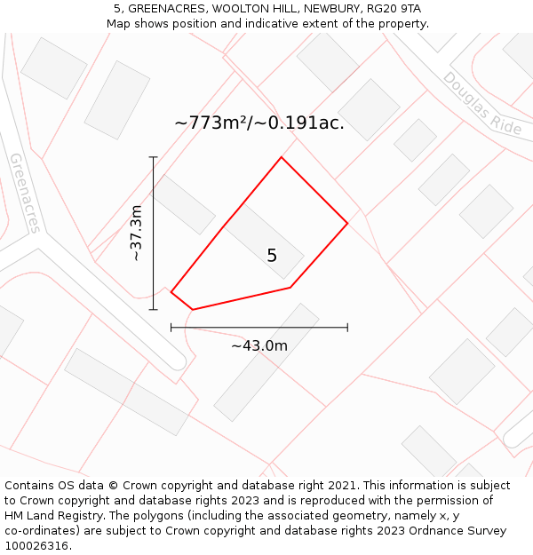 5, GREENACRES, WOOLTON HILL, NEWBURY, RG20 9TA: Plot and title map