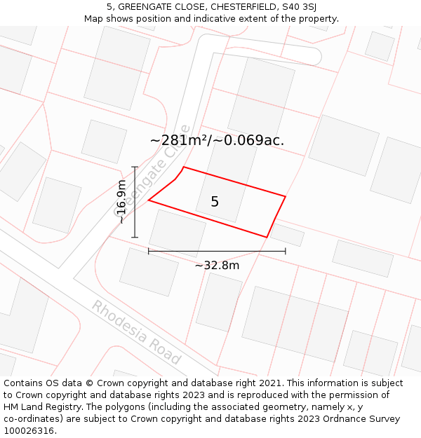 5, GREENGATE CLOSE, CHESTERFIELD, S40 3SJ: Plot and title map