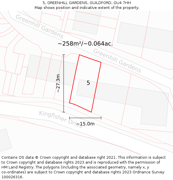 5, GREENHILL GARDENS, GUILDFORD, GU4 7HH: Plot and title map