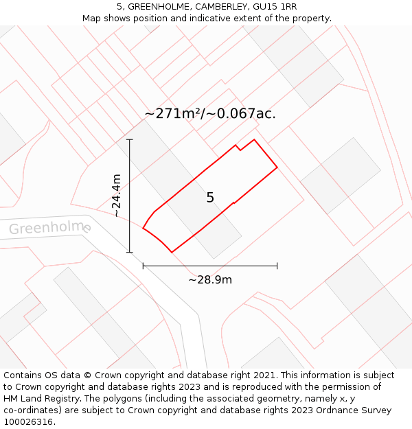 5, GREENHOLME, CAMBERLEY, GU15 1RR: Plot and title map