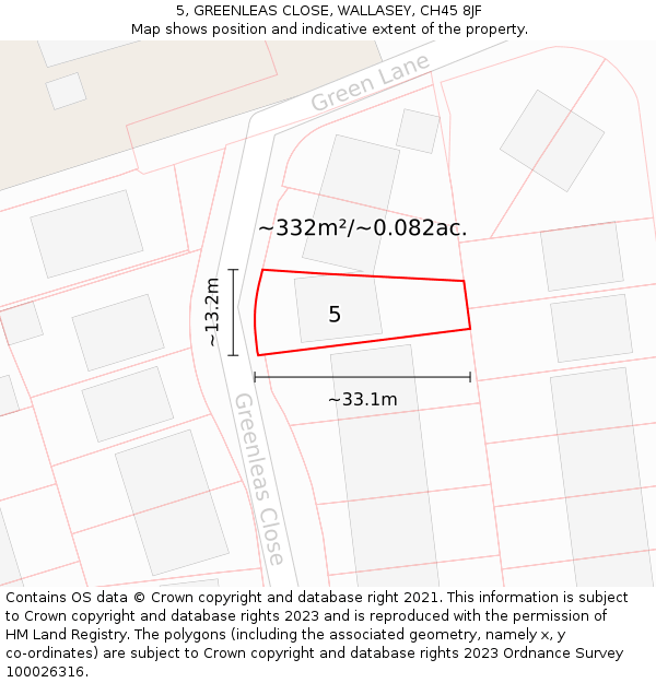 5, GREENLEAS CLOSE, WALLASEY, CH45 8JF: Plot and title map