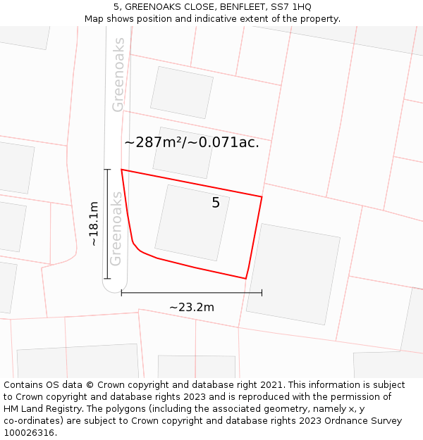 5, GREENOAKS CLOSE, BENFLEET, SS7 1HQ: Plot and title map