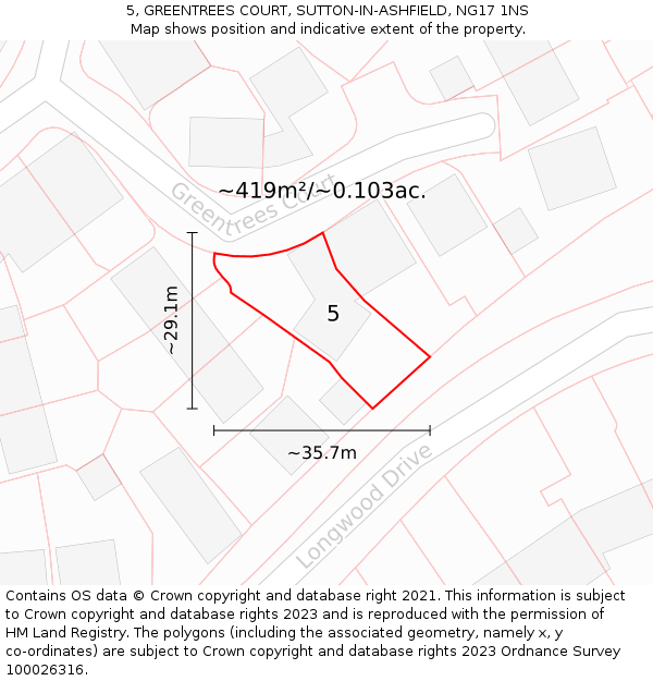 5, GREENTREES COURT, SUTTON-IN-ASHFIELD, NG17 1NS: Plot and title map