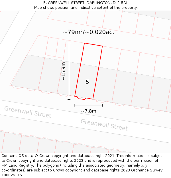 5, GREENWELL STREET, DARLINGTON, DL1 5DL: Plot and title map