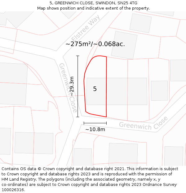 5, GREENWICH CLOSE, SWINDON, SN25 4TG: Plot and title map