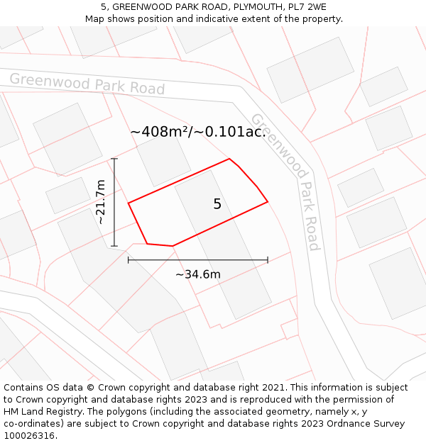 5, GREENWOOD PARK ROAD, PLYMOUTH, PL7 2WE: Plot and title map