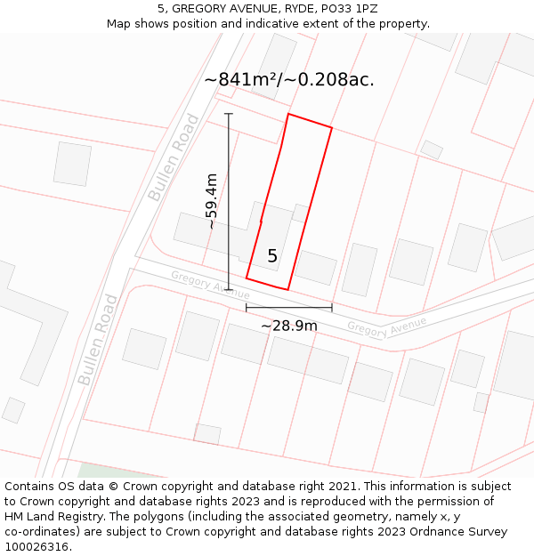 5, GREGORY AVENUE, RYDE, PO33 1PZ: Plot and title map