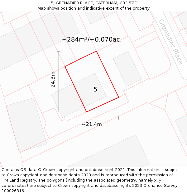 5, GRENADIER PLACE, CATERHAM, CR3 5ZE: Plot and title map