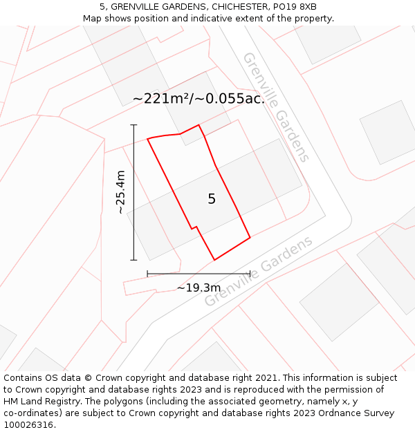 5, GRENVILLE GARDENS, CHICHESTER, PO19 8XB: Plot and title map