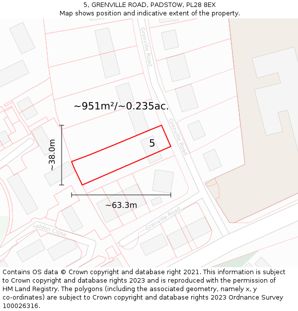 5, GRENVILLE ROAD, PADSTOW, PL28 8EX: Plot and title map