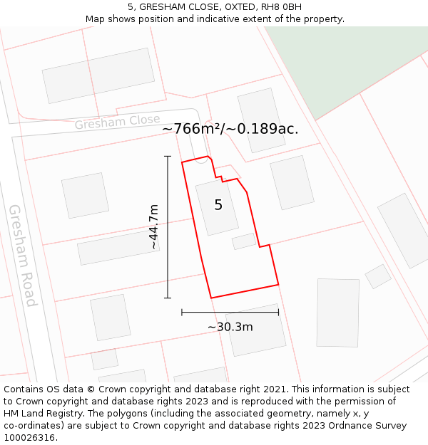 5, GRESHAM CLOSE, OXTED, RH8 0BH: Plot and title map