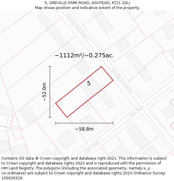 5, GREVILLE PARK ROAD, ASHTEAD, KT21 2QU: Plot and title map