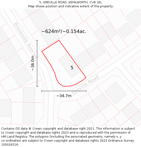 5, GREVILLE ROAD, KENILWORTH, CV8 1EL: Plot and title map