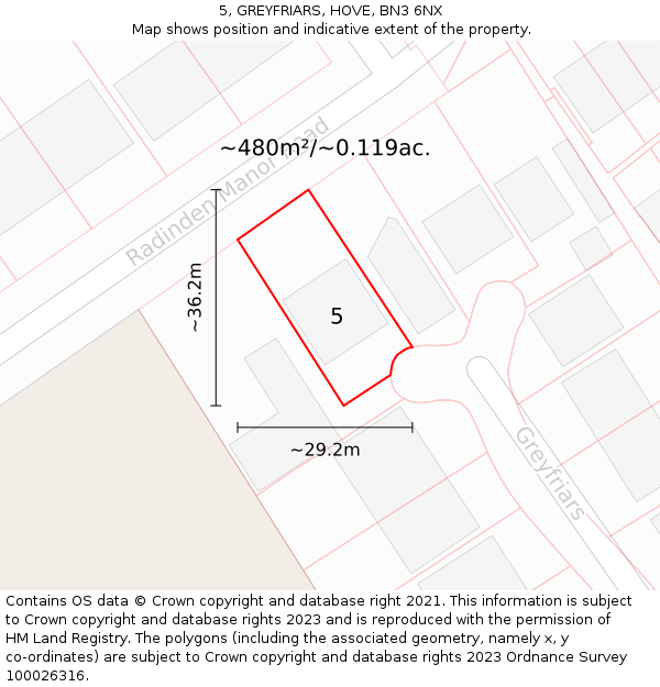 5, GREYFRIARS, HOVE, BN3 6NX: Plot and title map