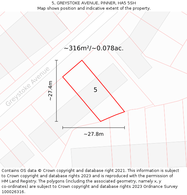 5, GREYSTOKE AVENUE, PINNER, HA5 5SH: Plot and title map