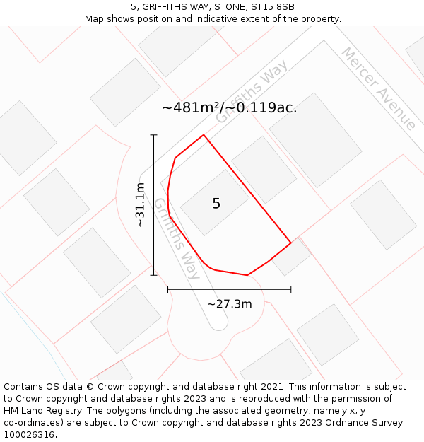 5, GRIFFITHS WAY, STONE, ST15 8SB: Plot and title map