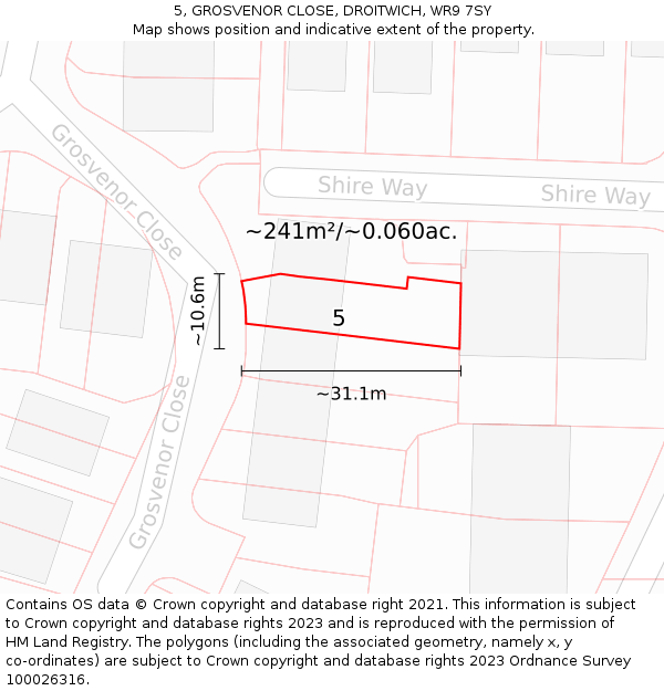 5, GROSVENOR CLOSE, DROITWICH, WR9 7SY: Plot and title map