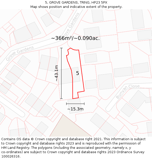 5, GROVE GARDENS, TRING, HP23 5PX: Plot and title map