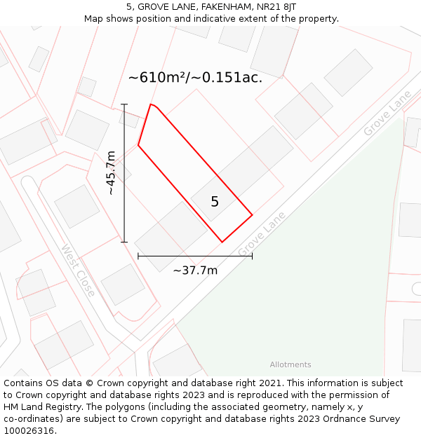 5, GROVE LANE, FAKENHAM, NR21 8JT: Plot and title map