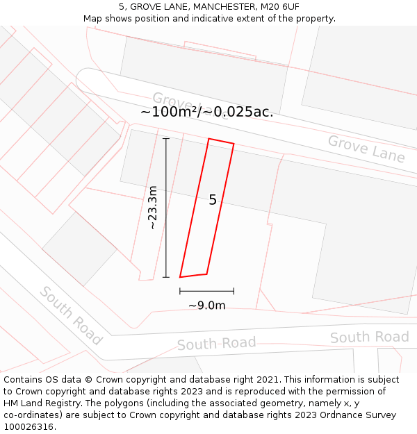 5, GROVE LANE, MANCHESTER, M20 6UF: Plot and title map