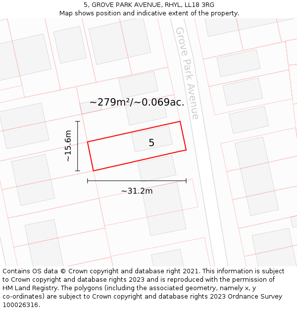 5, GROVE PARK AVENUE, RHYL, LL18 3RG: Plot and title map