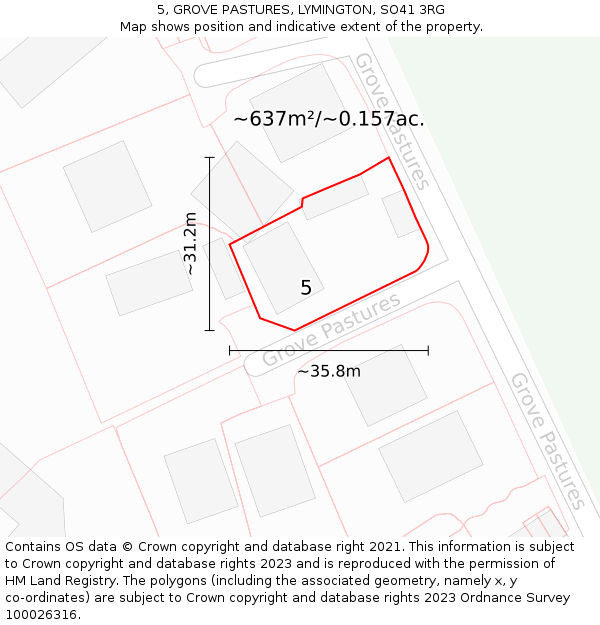 5, GROVE PASTURES, LYMINGTON, SO41 3RG: Plot and title map