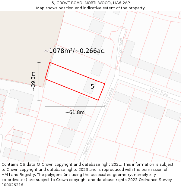 5, GROVE ROAD, NORTHWOOD, HA6 2AP: Plot and title map