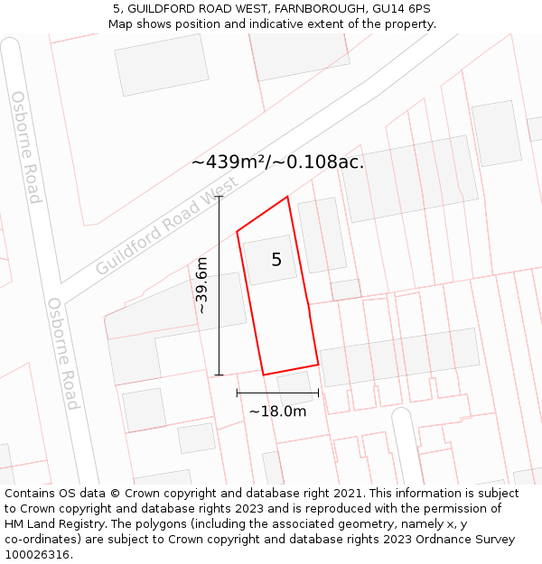 5, GUILDFORD ROAD WEST, FARNBOROUGH, GU14 6PS: Plot and title map