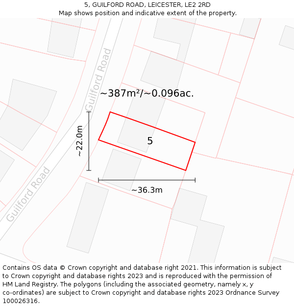5, GUILFORD ROAD, LEICESTER, LE2 2RD: Plot and title map