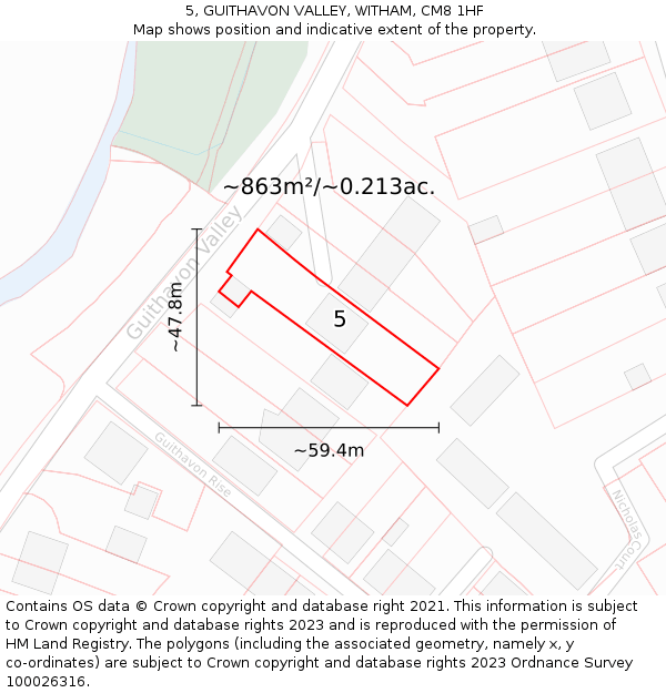 5, GUITHAVON VALLEY, WITHAM, CM8 1HF: Plot and title map