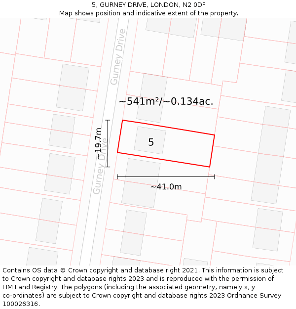 5, GURNEY DRIVE, LONDON, N2 0DF: Plot and title map