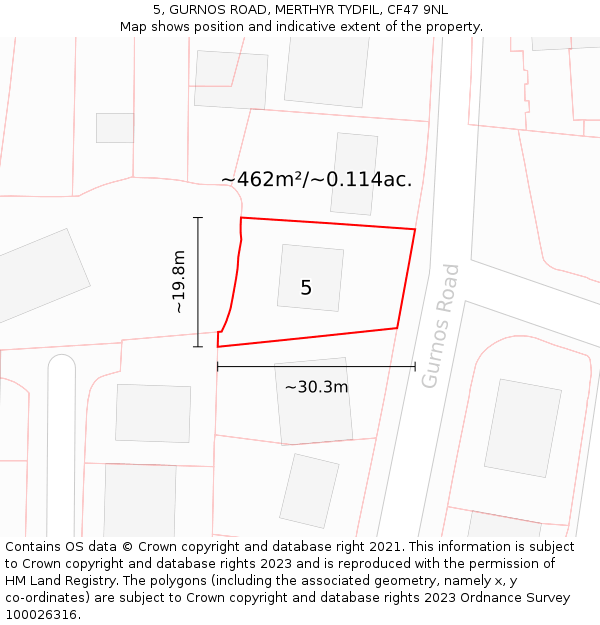 5, GURNOS ROAD, MERTHYR TYDFIL, CF47 9NL: Plot and title map