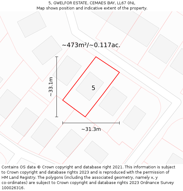 5, GWELFOR ESTATE, CEMAES BAY, LL67 0NL: Plot and title map