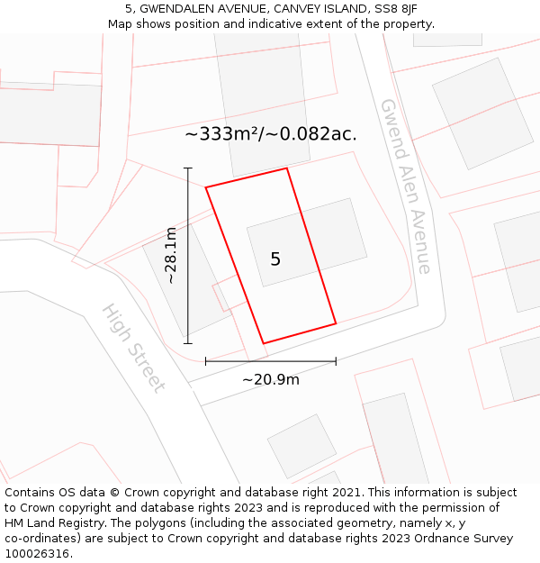 5, GWENDALEN AVENUE, CANVEY ISLAND, SS8 8JF: Plot and title map